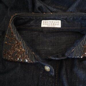 Brunello Cucinelli Monili Blouse Denim Sequins Cuff Sleeve Relaxed Size Medium